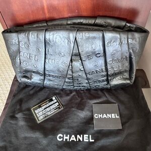 Chanel Black Leather Clutch with Quilted Detail